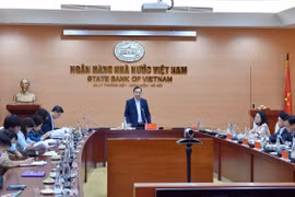 Phó Thống đốc Đào Minh Tú chủ trì hội nghị trực tuyến. (Ảnh: CTV/Vietnam+)