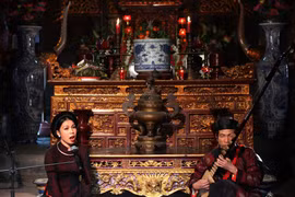Phục dựng không gian hát cửa đình tại đình Hàng Kênh (Hải Phòng). (Ảnh: Lâm Khánh/TTXVN)