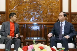 Chủ tịch nước Trần Đại Quang tiếp Ngài Jorge Trindade Neves De Camoes, Đại sứ Đặc mệnh toàn quyền Timor-Leste. (Ảnh: Nhan Sáng/TTXVN)