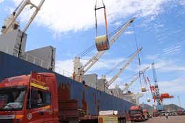 Bốc xếp hàng hóa tại Cảng Quy Nhơn. (Ảnh: Phạm Kha/TTXVN)
