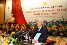 Tổng Bí thư Nguyễn Phú Trọng, Bí thư Quân ủy Trung ương phát biểu tại Đại hội Đại biểu toàn quốc Hội Cựu chiến binh Việt Nam. (Ảnh: Trí Dũng/TTXVN)