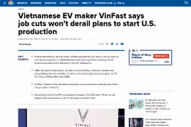 Bài phỏng vấn bà Lê Thị Thu Thủy, Chủ tịch VinFast trên CNBC.(Nguồn Vietnam+)