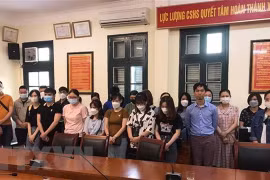 Một số đối tượng bị tạm giữ để điều tra, làm rõ vi phạm. (Ảnh: TTXVN phát) 
