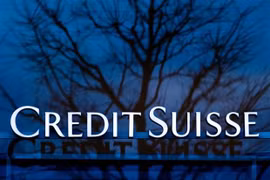 Biểu tượng Credit Suisse tại chi nhánh của ngân hàng này ở Lausanne (Thụy Sĩ). (Ảnh: AFP/TTXVN) 
