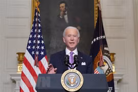 Tổng thống Mỹ Joe Biden phát biểu tại Nhà Trắng, Washington, DC (Ảnh: AFP/TTXVN)
