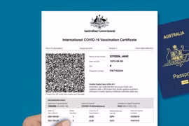 Mẫu giấy chứng nhận tiêm chủng quốc tế do chính phủ Australia cấp. (Nguồn: ABC News).
