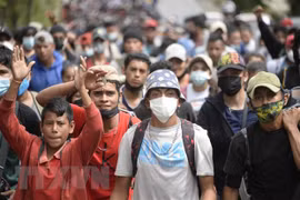 Người di cư Honduras di chuyển tại Camotan, Guatemala trong hành trình tới Mỹ. (Ảnh: AFP/TTXVN) 