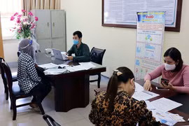 Người lao động đang được hướng dẫn làm thủ tục nhận hỗ trợ qua ứng dụng trực tuyến bảo hiểm xã hội số VssID. (Ảnh: Đại Nghĩa/TTXVN)