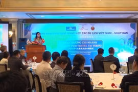 Bà Vũ Nhật Hà, đại diện Đại sứ quán Việt Nam tại Nhật Bản, phát biểu khai mạc diễn đàn. (Ảnh: Xuân Giao/TTXVN)