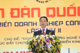 Bộ trưởng Bộ Thông tin và Truyền thông Nguyễn Mạnh Hùng phát biểu tại sự kiện. (Ảnh: PV/Vietnam+)