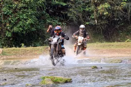 Các vận động viên tham gia Giải đua xe môtô thể thao địa hình quy mô Championship. (Ảnh: Quang Quyết/TTXVN)