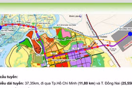 Sơ đồ tuyến đường sắt Thủ Thiêm-Long Thành có chiều dài gần 37,5km. (Ảnh: H.M)