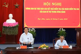 Bí thư Trung ương Đảng, Trưởng Ban Tuyên giáo Trung ương Nguyễn Trọng Nghĩa phát biểu tại buổi làm việc. (Ảnh: Tuấn Kiệt/TTXVN)
