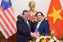 Bộ trưởng Ngoại giao Bùi Thanh Sơn đón Bộ trưởng Ngoại giao Malaysia Saifuddin Abdullah. (Ảnh: TTXVN phát)