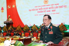 Thượng tướng Nguyễn Văn Được, Chủ tịch Hội Cựu chiến binh Việt Nam phát biểu tại Đại hội đại biểu toàn quốc Hội Cựu chiến binh Việt Nam lần thứ VII. (Ảnh: Trọng Đức/TTXVN