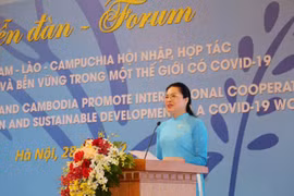Bà Hà Thị Nga, Ủy viên Trung ương Đảng, Chủ tịch Hội LHPN Việt Nam phát biểu khai mạc Diễn đàn (Ảnh: phunuvietnam.vn)