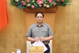 Thủ tướng Phạm Minh Chính chủ trì Phiên họp Chính phủ chuyên đề pháp luật. (Ảnh: Dương Giang/TTXVN)