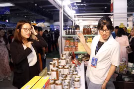 Hội chợ thương mại Việt-Lào thu hút đông đảo khách thăm quan và mua sắm. (Ảnh: Phạm Kiên/TTXVN)