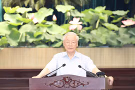 Tổng Bí thư Nguyễn Phú Trọng phát biểu kết luận tại buổi làm việc. (Ảnh: Trí Dũng/TTXVN)