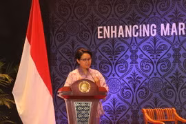 Bộ trưởng Ngoại giao Indonesia Retno Marsudi phát biểu tại buổi lễ. (Ảnh: Đỗ Quyên/TTXVN) 