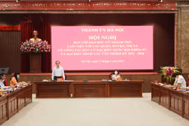 Chủ tịch Hội đồng nhân dân thành phố Hà Nội Nguyễn Ngọc Tuấn phát biểu tại hội nghị. (Ảnh: PV/Vietnam+)