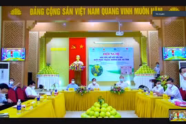 Hội nghị kết nối đưa Bưởi Phúc Trạch Hương Khê lên sàn thương mại điện tử. (Ảnh: PV/Vietnam+)