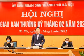 Cuộc họp của Ban Chỉ đạo COVID-19 thành phố Hà Nội. (Ảnh: PV/Vietnam+)
