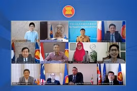 Cuộc họp lần thứ 23 Ủy ban Hợp tác chung Hiệp hội các quốc gia Đông Nam Á (ASEAN)-Trung Quốc diễn ra tại Jakarta dưới hình thức trực tuyến với sự tham dự của Đại sứ-Trưởng Phái đoàn Việt Nam tại ASEAN Nguyễn Hải Bằng. (Ảnh: TTXVN phát)