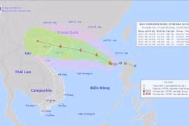 Hướng đi của Bão số 1 trên biển Đông hồi 16h ngày 15/7. (Ảnh: TTXVN phát)