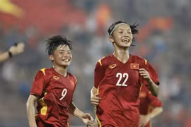 Cầu thủ Lê Thị Trang (số 22) ghi bàn thắng nâng tỷ số lên 3-1 cho U20 Nữ Việt Nam ở phút 64. (Ảnh: Minh Quyết/TTXVN)