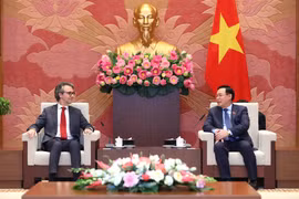 Chủ tịch Quốc hội Vương Đình Huệ tiếp Đại sứ, Trưởng Phái đoàn Liên minh châu Âu tại Việt Nam Giorgio Aliberti. (Ảnh: An Đăng/TTXVN)