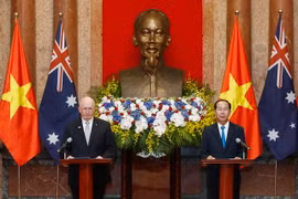 Chủ tịch nước Trần Đại Quang và Toàn quyền Australia Peter Cosgrove gặp gỡ báo chí sau hội đàm. (Ảnh: TTXVN)