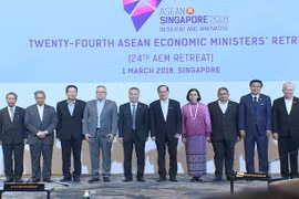 Các Bộ trưởng kinh tế ASEAN chụp ảnh chung. (Ảnh: Xuân Vịnh/TTXVN)