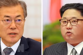 Tổng thống Hàn Quốc Moon Jae-in (ảnh trái) và nhà lãnh đạo Triều Tiên Kim Jong-un (ảnh, phải). (Nguồn: EPA-EFE/TTXVN)