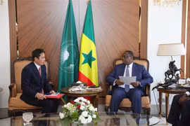 Đại sứ Nguyễn Thành Vinh hội kiến Tổng thống nước Cộng hòa Senegal Macky Sall. (Ảnh: Tấn Đạt/TTXVN)