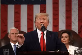 Tổng thống Mỹ Donald Trump đọc Thông điệp Liên bang tại Washington, DC, ngày 4/2/2020. (Ảnh: AFP/TTXVN)