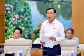 Chủ nhiệm Ủy ban Quốc phòng-An ninh của Quốc hội Lê Tấn Tới báo cáo về vấn đề xin ý kiến Ủy ban Thường vụ Quốc hội. (Ảnh: Doãn Tấn/TTXVN)