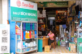 Mặc dù ngồi trong nhà, người phụ nữ này vẫn bịt khẩu trang kín mít. (Ảnh: PV/Vietnam+) 