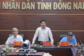 Bộ trưởng Bộ Giao thông Vận tải Nguyễn Văn Thể phát biểu tại buổi làm việc với UBND tỉnh Đồng Nai. (Ảnh: Sỹ Tuyên/TTXVN)