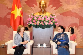 Chủ tịch Quốc hội Nguyễn Thị Kim Ngân tiếp bà Catherine Deroche. (Ảnh: Trọng Đức/TTXVN)