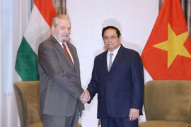 Thủ tướng Phạm Minh Chính tiếp Chủ tịch Hội Hữu nghị Hungary-Việt Nam Laszlo Botz. (Ảnh: Dương Giang/TTXVN)