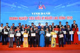 Tôn vinh các “Doanh nghiệp tiêu biểu vì người lao động”. (Ảnh: PV/Vietnam+)