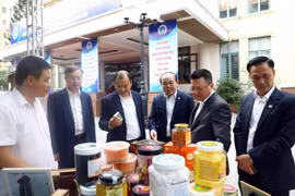 Các đại biểu tham quan khu trưng bày sản phẩm của các hợp tác xã. (Ảnh: Huy Hùng /TTXVN) 