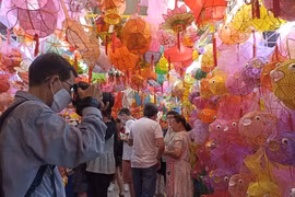 Đèn lồng thủ công được bày bán ở chợ Đại Kiều, Yuen Long. (Ảnh: Mạc Luyện/Vietnam+)