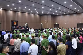 Quang cảnh phiên tòa xét xử vụ án về chuyến bay giải cứu. (Ảnh: Phạm Kiên/TTXVN)