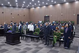 Các bị cáo trong vụ án Nguyễn Thị Thanh Nhàn và AIC nghe chủ tọa tuyên án. (Ảnh: Phạm Kiên/TTXVN)