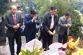 Ông Đỗ Xuân Tuyên (thứ 2, phải sang), Thứ trưởng Bộ Y tế dâng hương khu mộ Hải Thượng Lãn Ông. (Ảnh: Công Tường/TTXVN)