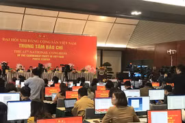 Trung tâm báo chí phục vụ Đại hội đại biểu toàn quốc lần thứ XIII của Đảng. (Ảnh: Xuân Quảng/Vietnam+)