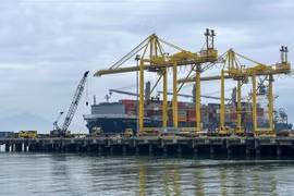 Bốc xếp hàng container tại cảng Tiên Sa. (Ảnh: Trần Lê Lâm/TTXVN) 
