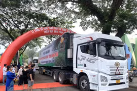 20 container với 360 tấn sầu riêng gồm giống Dona, Ri6 của tỉnh Đồng Nai được xuất khẩu sang thị trường Trung Quốc. (Ảnh: TTXVN phát)